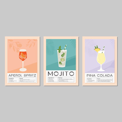 Cocktail Poster Wall Art Prints (Set of 3) - New Signs