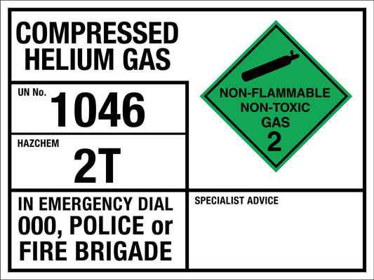 Compressed Helium Gas 1046 2T Emergency Information Sign - New Signs