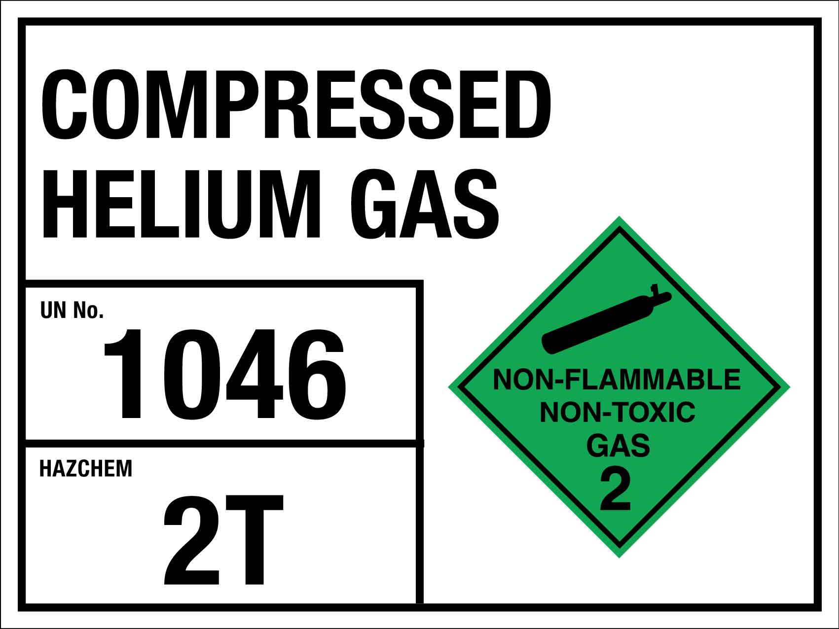 Compressed Helium Gas 1046 2T Sign - New Signs
