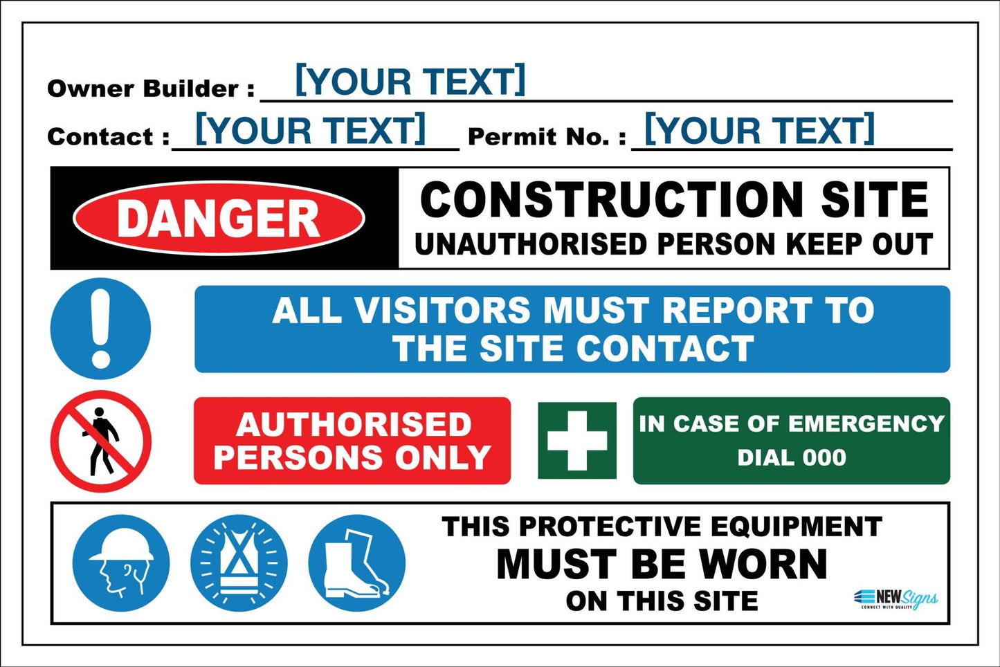 Construction Owner Builder Combination Sign - New Signs