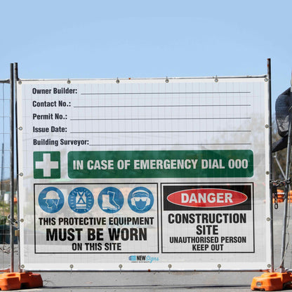 Construction Owner Builder Danger Detailed - Mesh Banner - New Signs