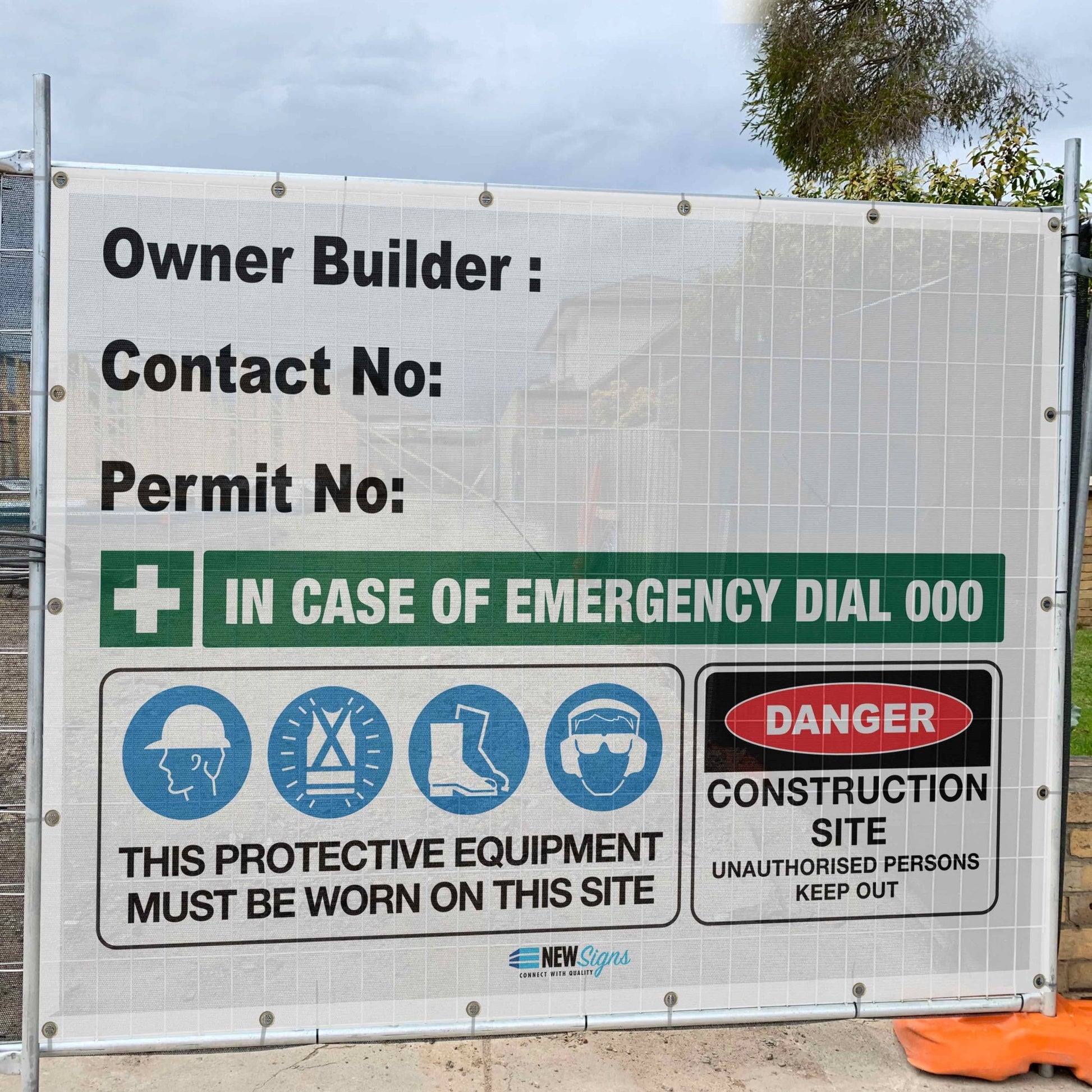 Construction Owner Builder Danger - Mesh Banner - New Signs