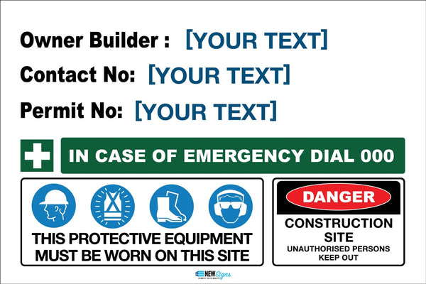 Construction Owner Builder Danger Sign – New Signs
