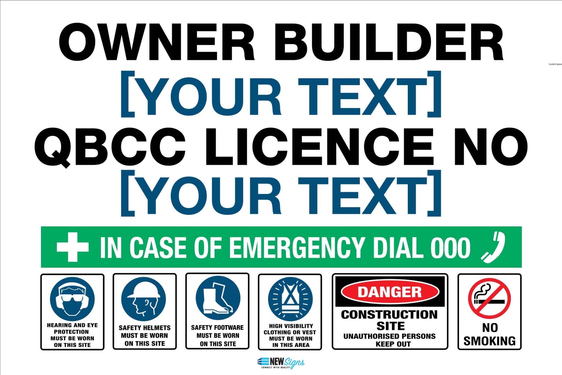 Construction Owner Builder QLD Sign - New Signs