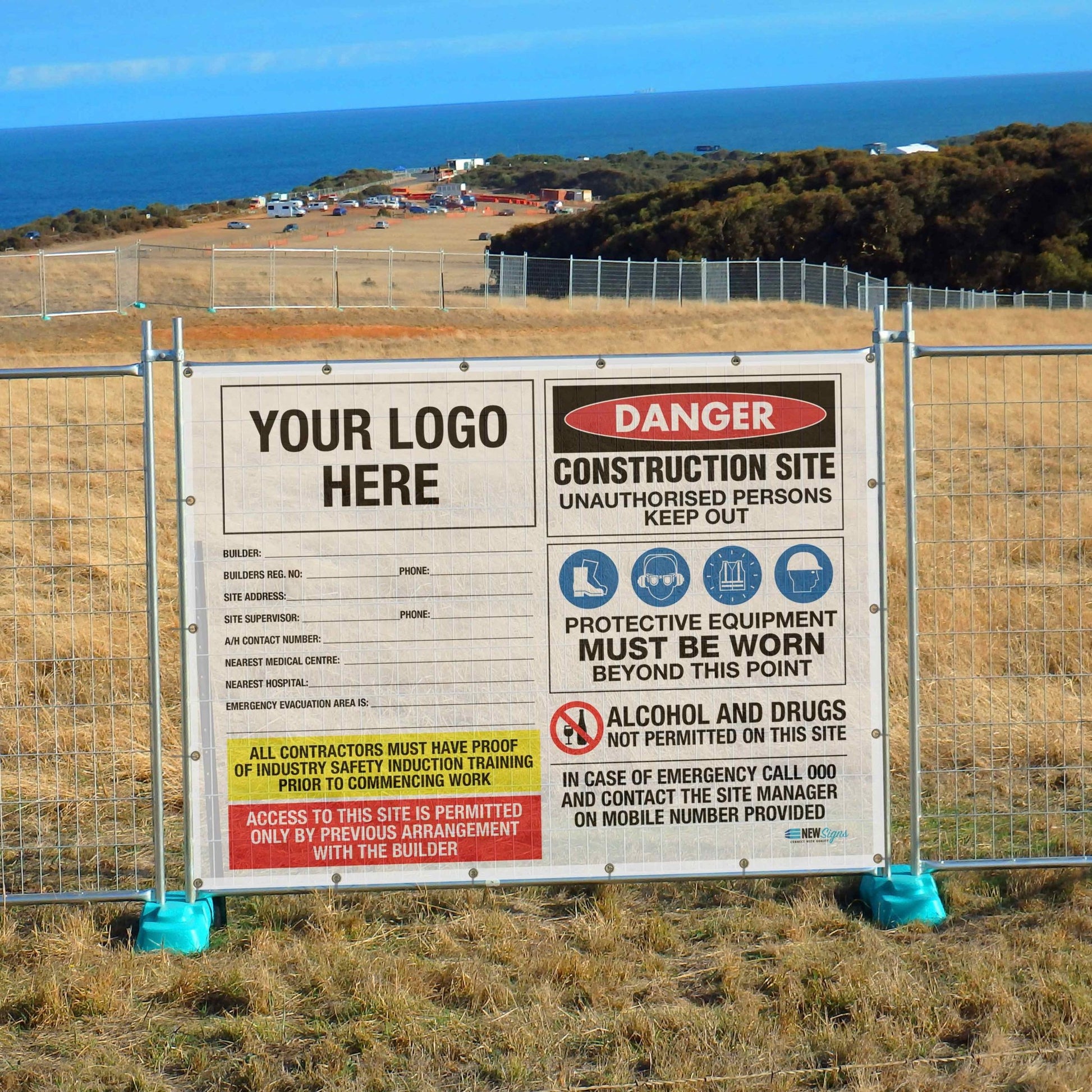 Construction Site Entry Building Emergency Details - Mesh Banner - New Signs