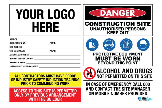 Construction Site Entry Building Emergency Details - Mesh Banner - New Signs
