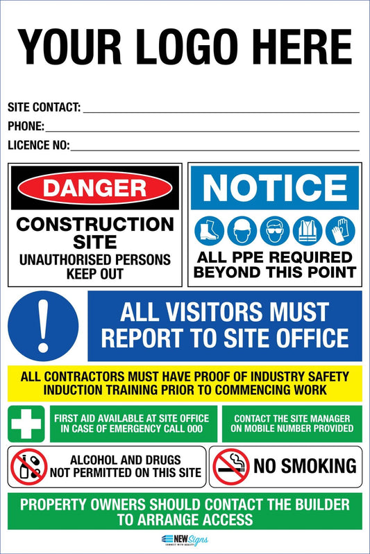 Construction Site Entry Building Notice Logo and Details Sign - New Signs