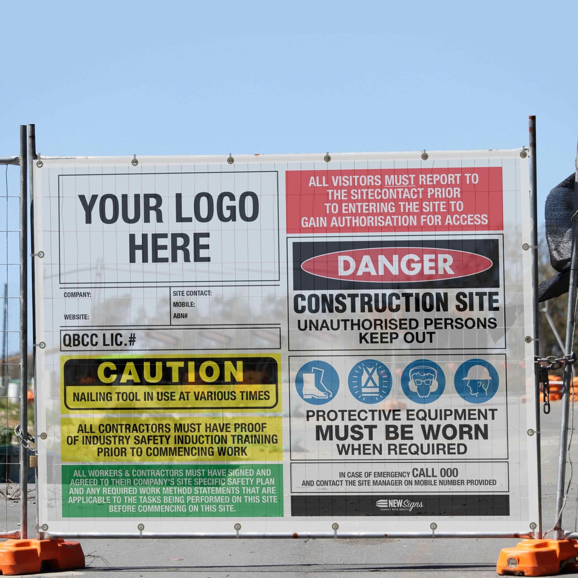 Construction Site Entry Building QLD QBCC Compliant - Mesh Banner - New Signs
