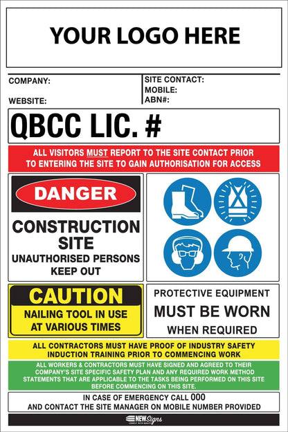 Construction Site Entry Building QLD QBCC Compliant Sign - New Signs