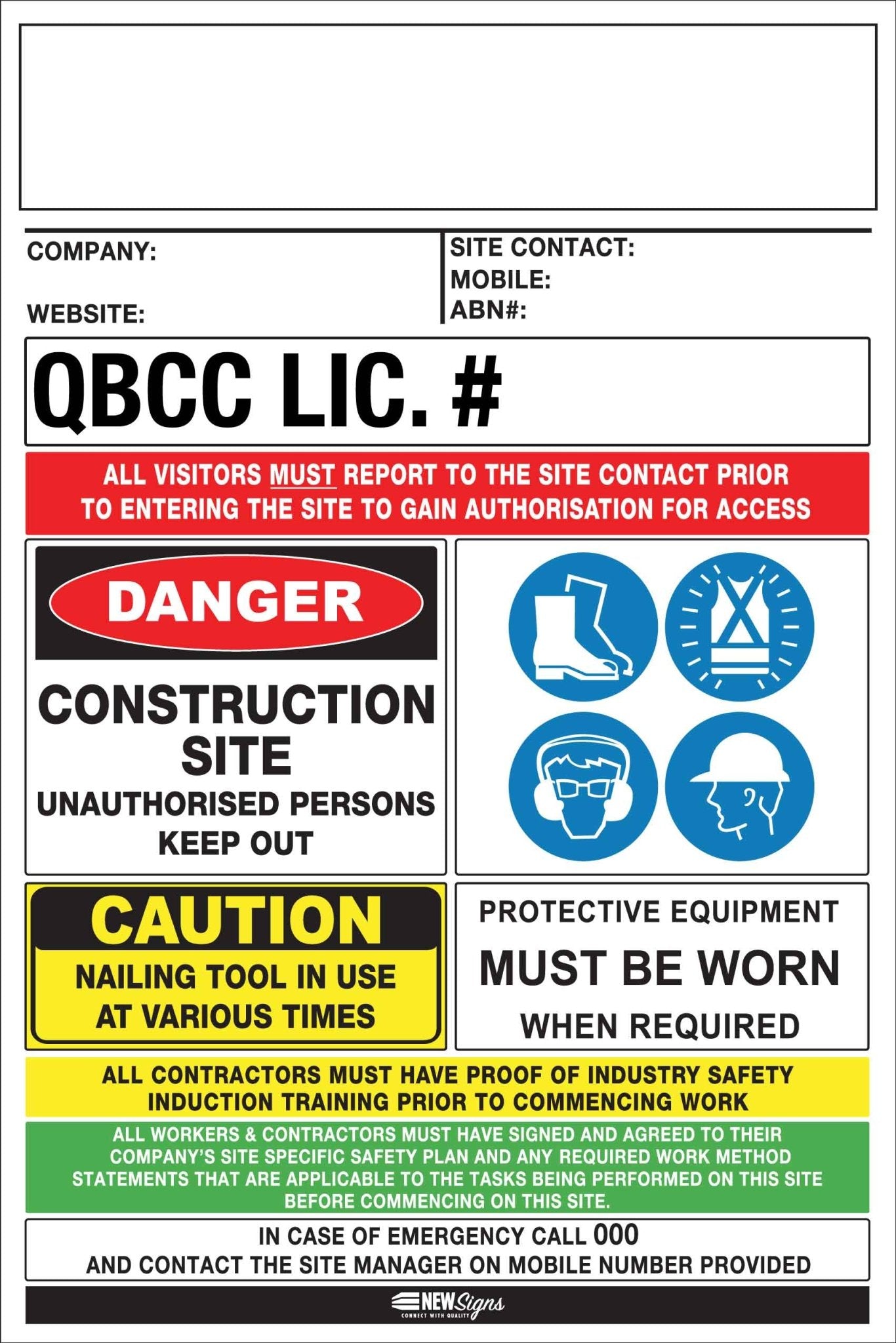 Construction Site Entry Building QLD QBCC Compliant Sign - New Signs