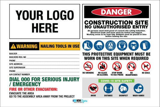 Construction Site Entry Combination and Covid - Mesh Banner - New Signs