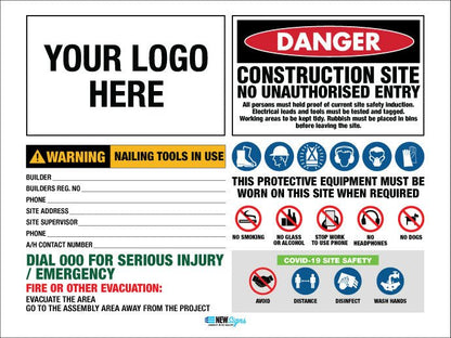 Construction Site Entry Combination and Covid - Mesh Banner - New Signs