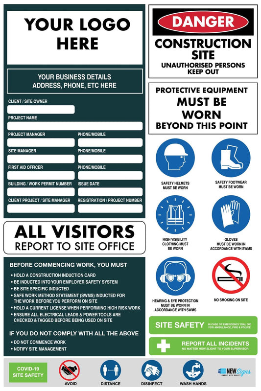 Construction Site Entry Compliance Covid Sign - New Signs