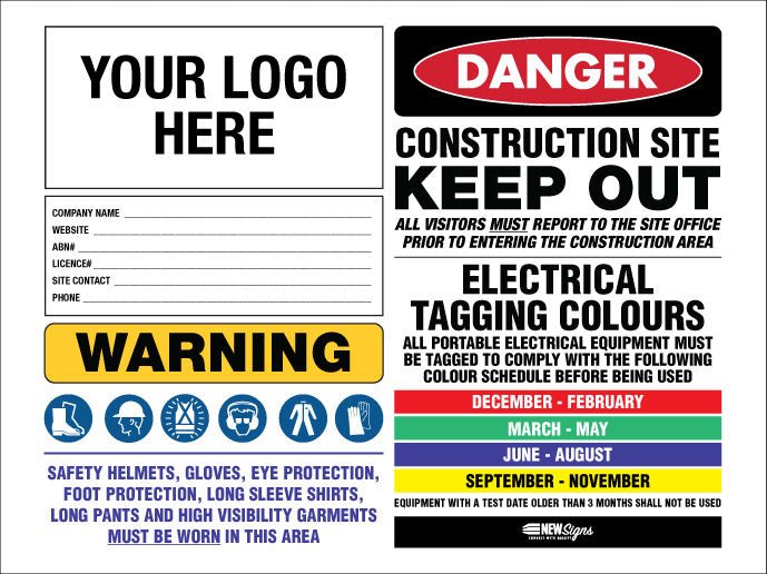 Construction Site Entry Danger and Test And Tag - Mesh Banner - New Signs