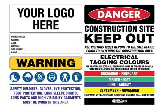 Construction Site Entry Danger and Test And Tag - Mesh Banner - New Signs