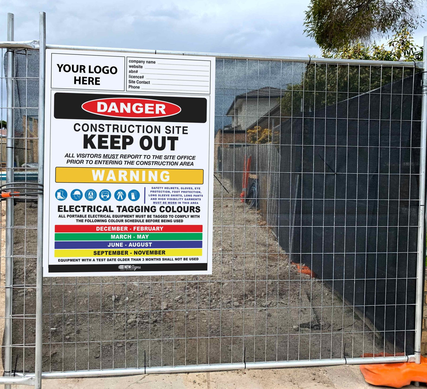 Construction Site Entry Danger and Test And Tag Sign - New Signs