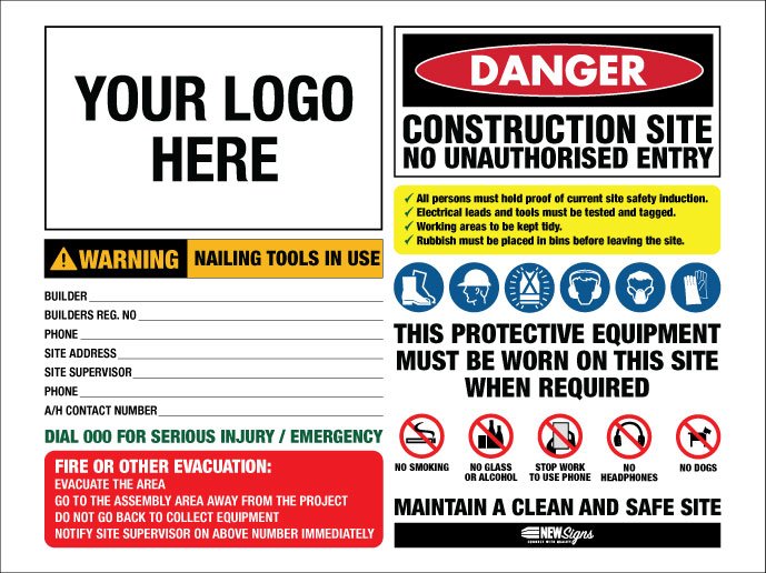 Construction Site Entry Danger Combination - Mesh Banner - New Signs