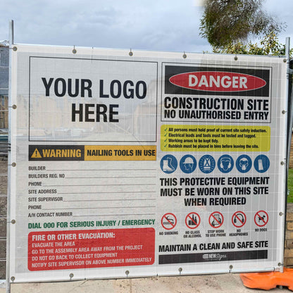 Construction Site Entry Danger Combination - Mesh Banner - New Signs