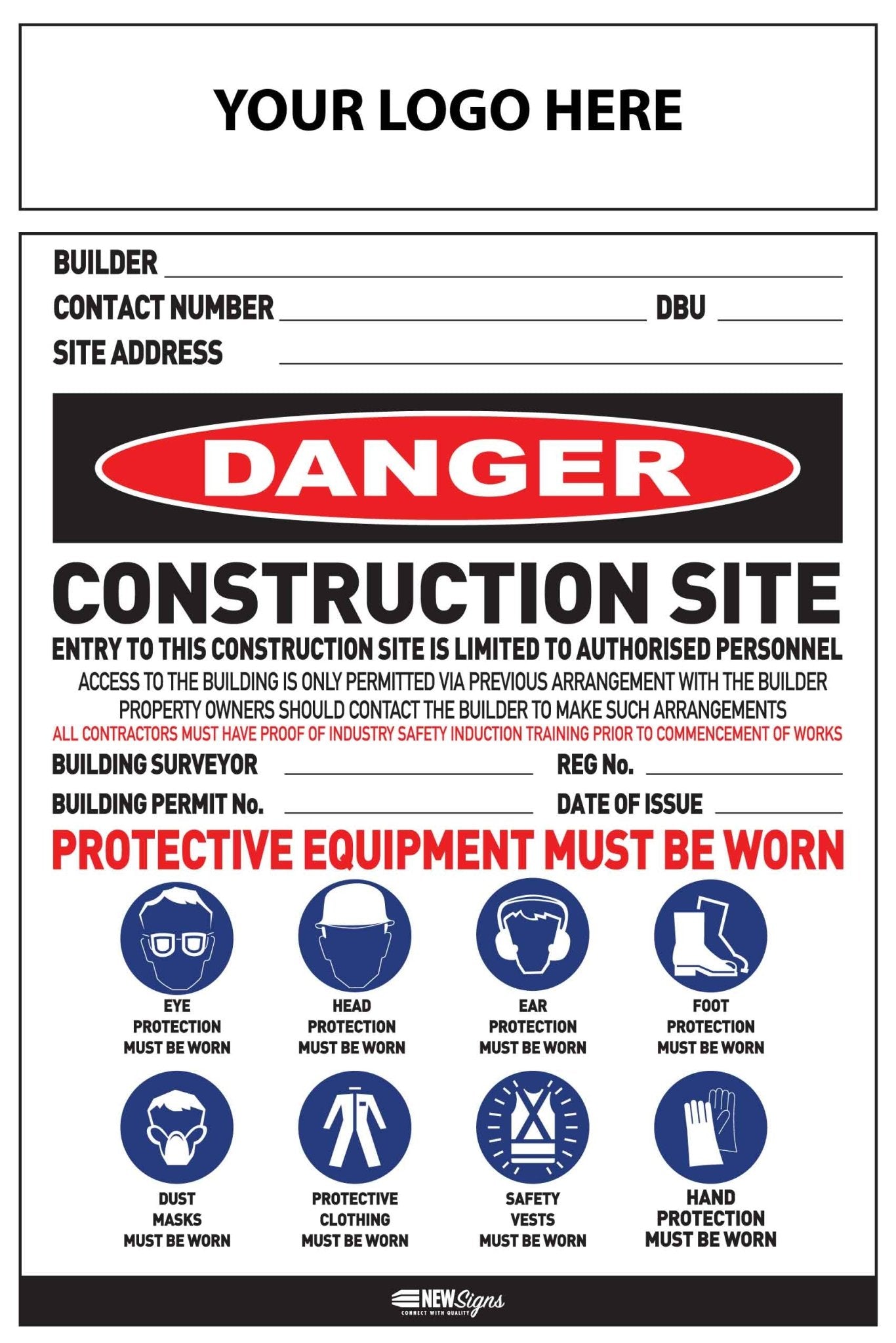 Construction Site Entry Danger Combination Sign - New Signs