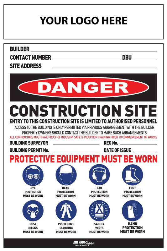 Construction Site Entry Danger Combination Sign - New Signs