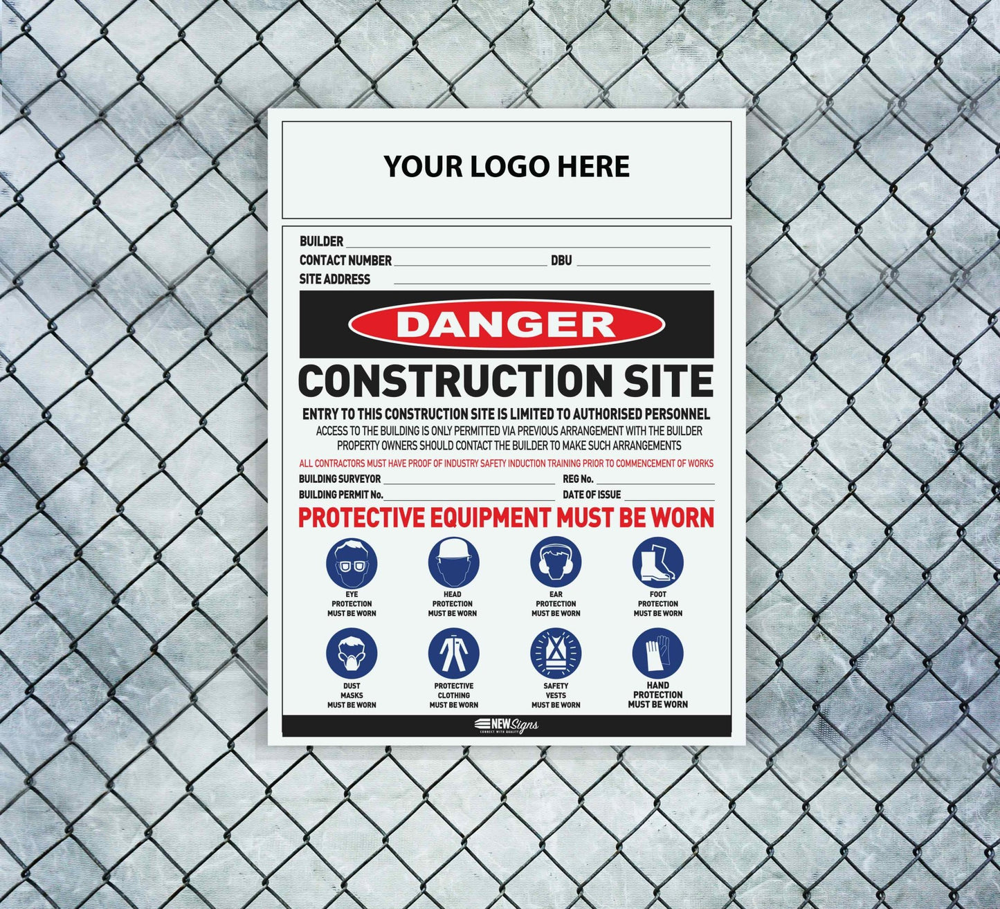 Construction Site Entry Danger Combination Sign - New Signs