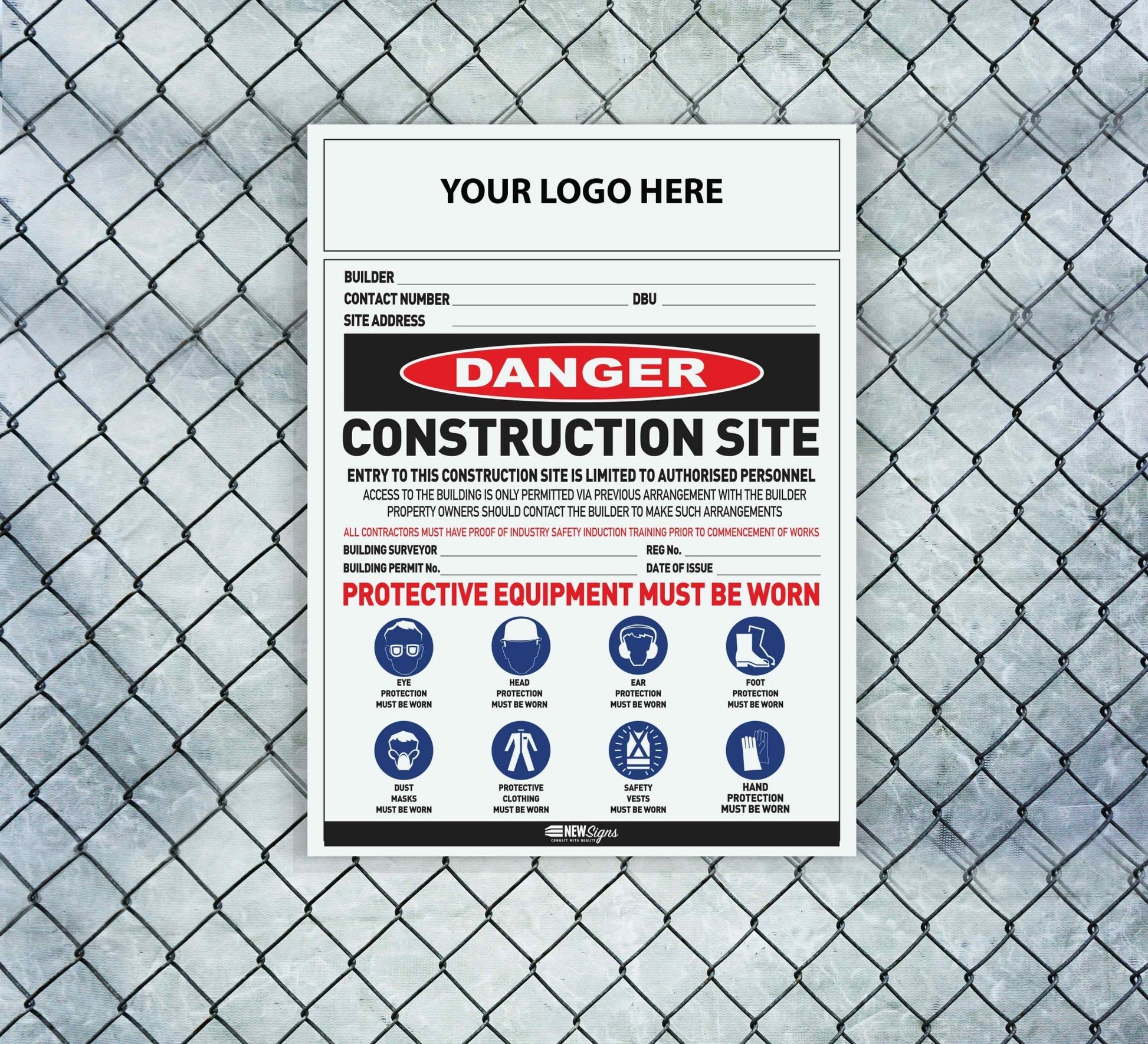 Construction Site Entry Danger Combination Sign - New Signs