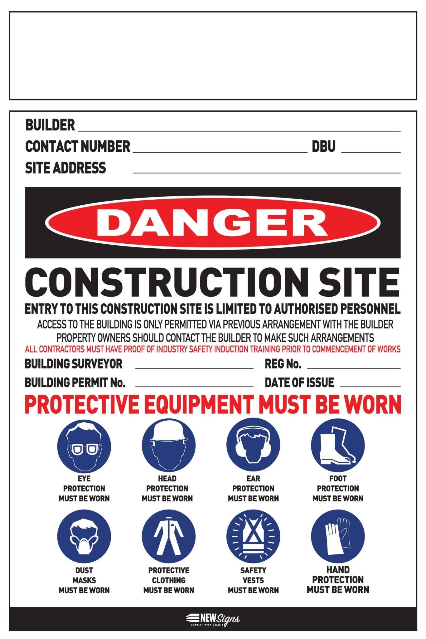 Construction Site Entry Danger Combination Sign - New Signs