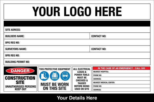 Construction Site Entry Danger PPE Emergency Details Sign - New Signs
