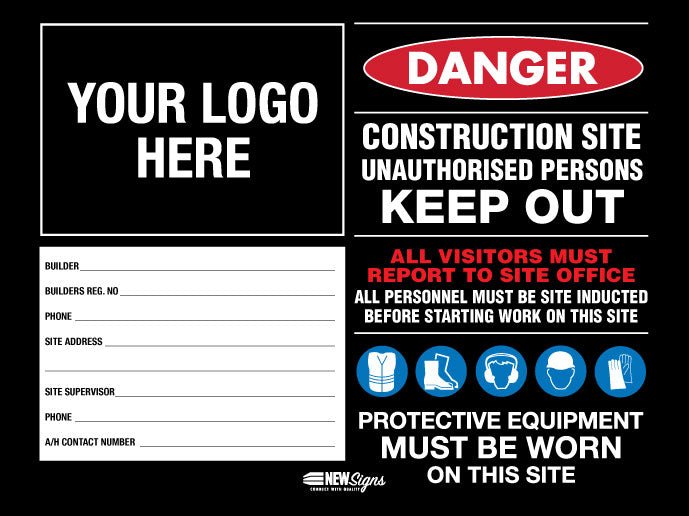 Construction Site Entry Danger PPE Keep Out Building - Mesh Banner - New Signs