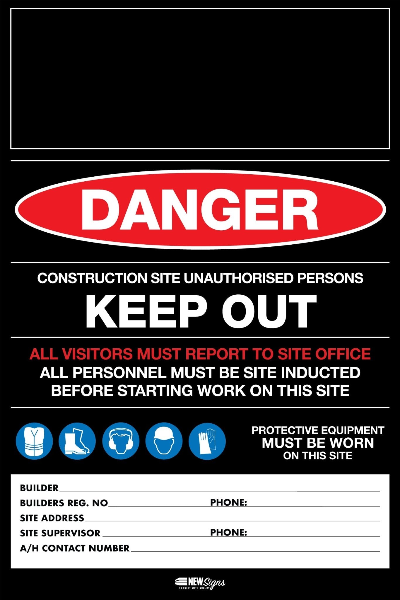 Construction Site Entry Danger PPE Keep Out Building Sign - New Signs