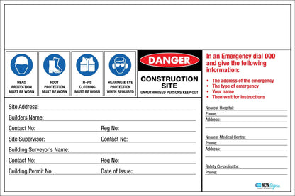 Construction Site Entry Danger PPE Sign - New Signs