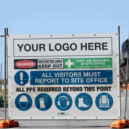 Construction Site Entry Danger Restricted Area - Mesh Banner - New Signs