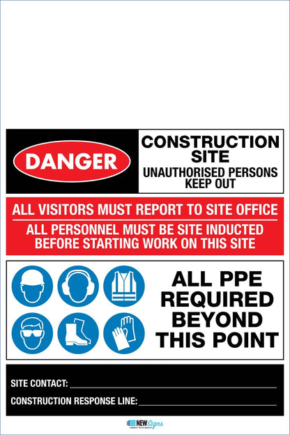 Construction Site Entry Logo and Danger Details Sign - New Signs