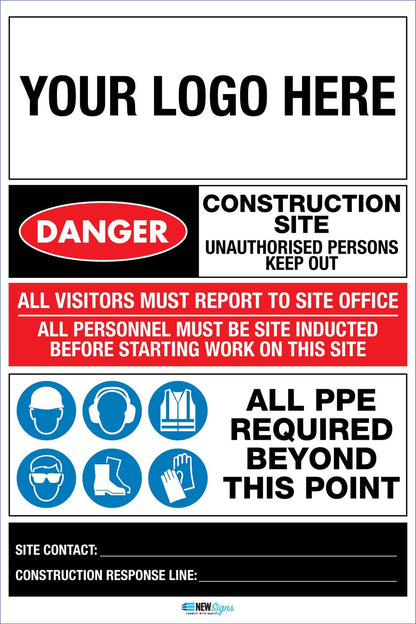Construction Site Entry Logo and Danger Details Sign - New Signs