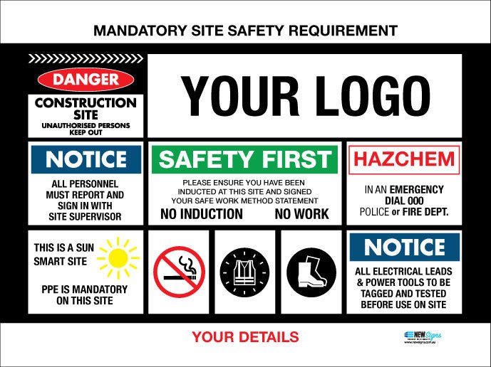 Construction Site Entry Mandatory Safety Requirement - Mesh Banner - New Signs