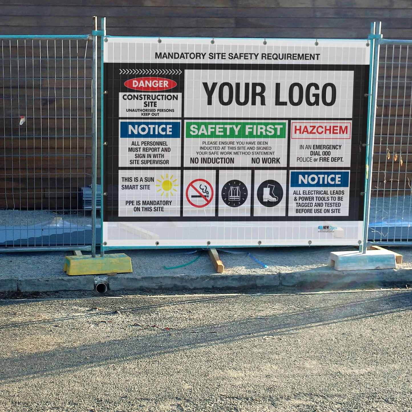 Construction Site Entry Mandatory Safety Requirement - Mesh Banner - New Signs