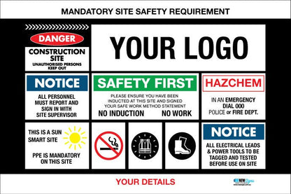 Construction Site Entry Mandatory Safety Requirement - Mesh Banner - New Signs
