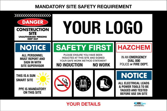 Construction Site Entry Mandatory Safety Requirement - Mesh Banner - New Signs