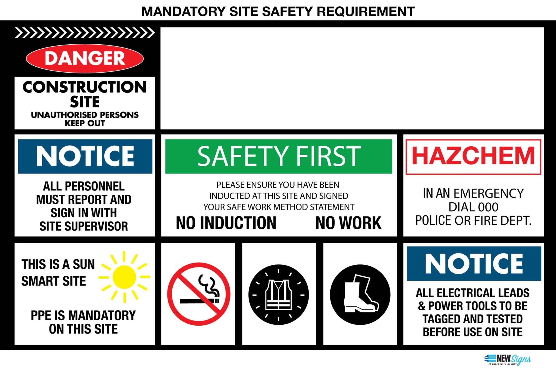 Construction Site Entry Mandatory Safety Requirement Sign - New Signs
