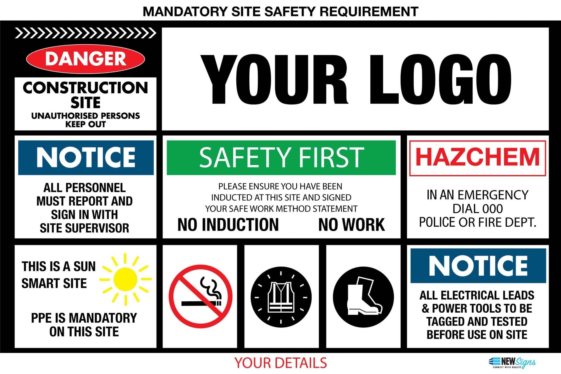 Construction Site Entry Mandatory Safety Requirement Sign - New Signs