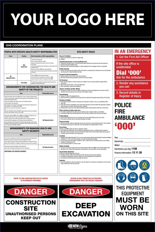 Construction Site Entry OHS and Safety Co - Ordination Plan Sign - New Signs