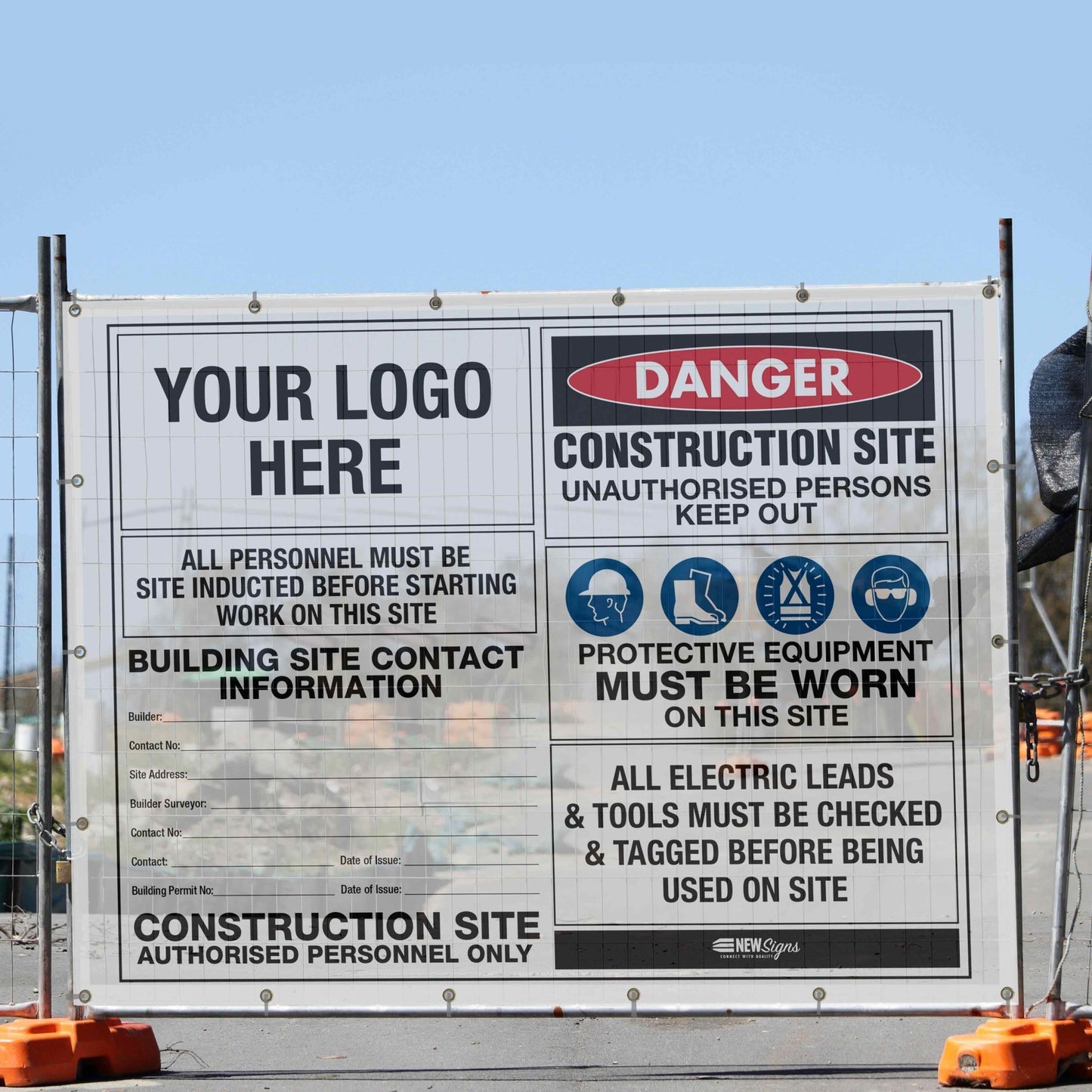 Construction Site Entry PPE Building - Mesh Banner - New Signs