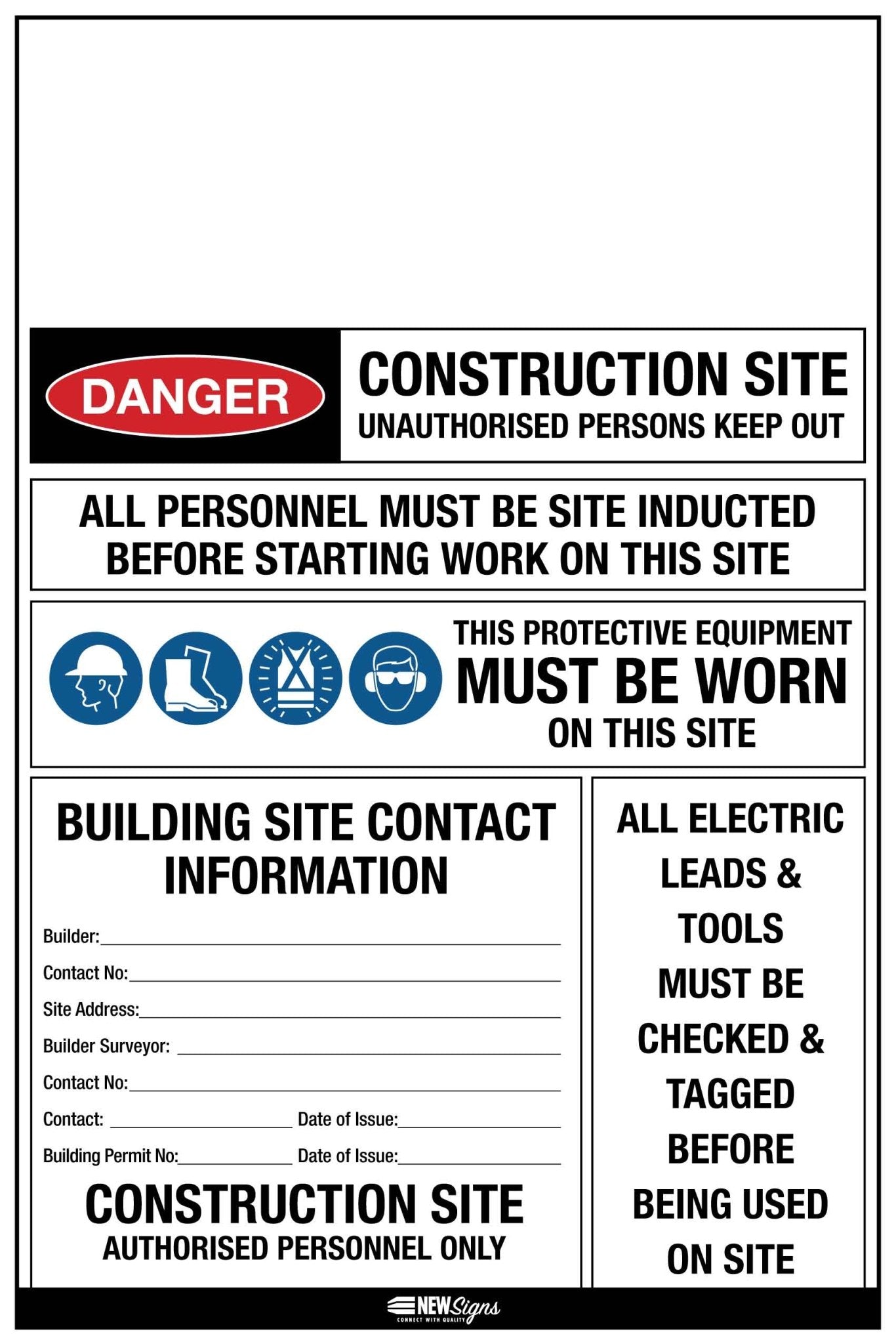 Construction Site Entry PPE Building Sign - New Signs