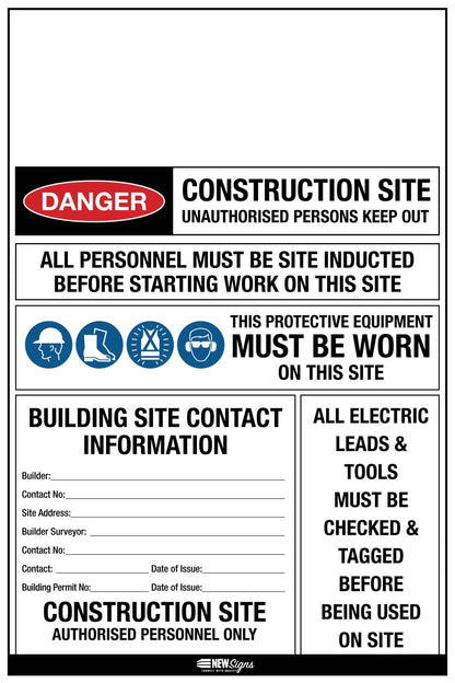 Construction Site Entry PPE Building Sign - New Signs