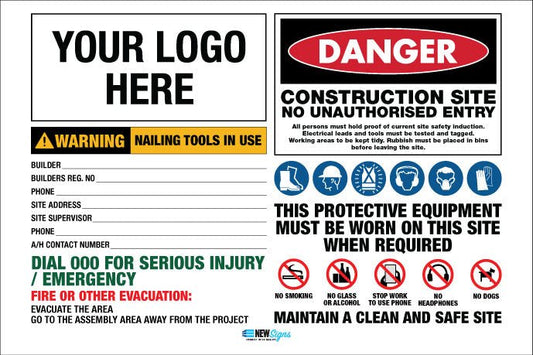 Construction Site Entry PPE Combination - Mesh Banner - New Signs
