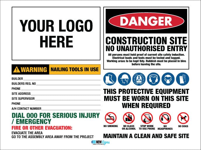 Construction Site Entry PPE Combination - Mesh Banner - New Signs