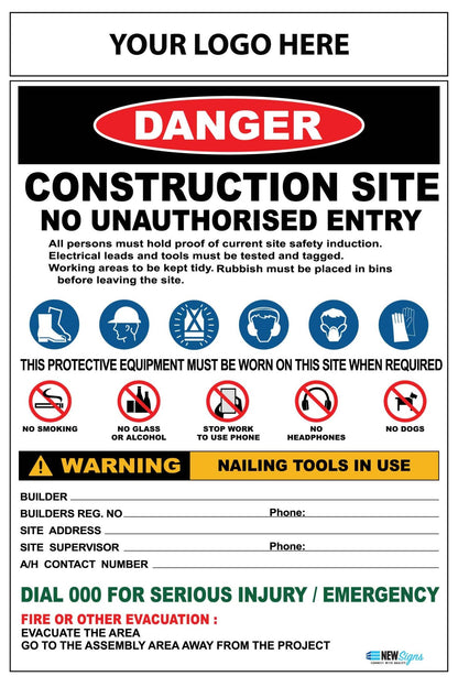 Construction Site Entry PPE Combination Sign - New Signs