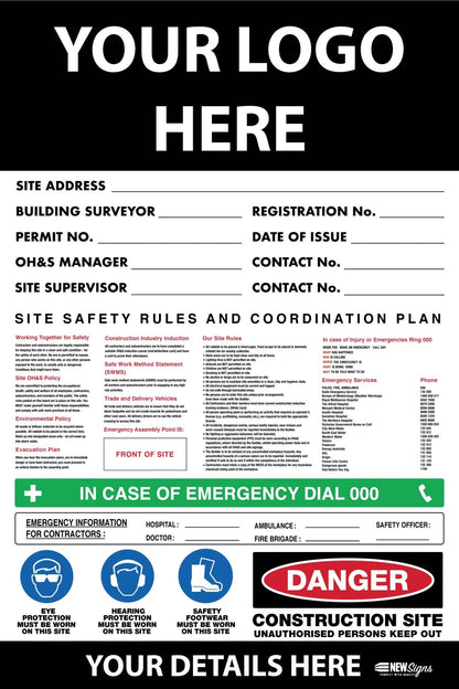 Construction Site Entry Safety Rules And Co - Ordination Plan Sign - New Signs
