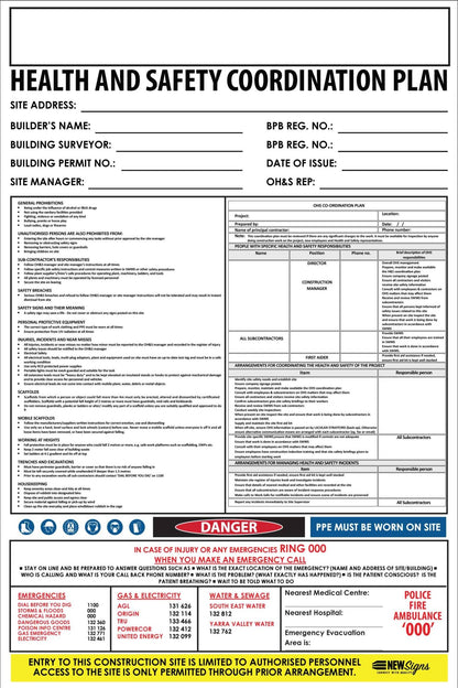 Construction Site Entry Sign Health and Safety Co - Ordination Plan Sign - New Signs