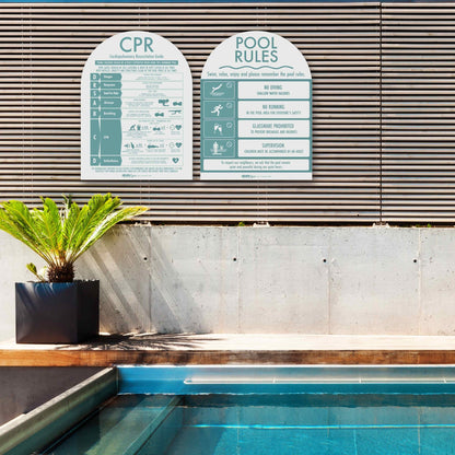 CPR Sign & Pool Rules Sign Pack Arch Aqua - New Signs
